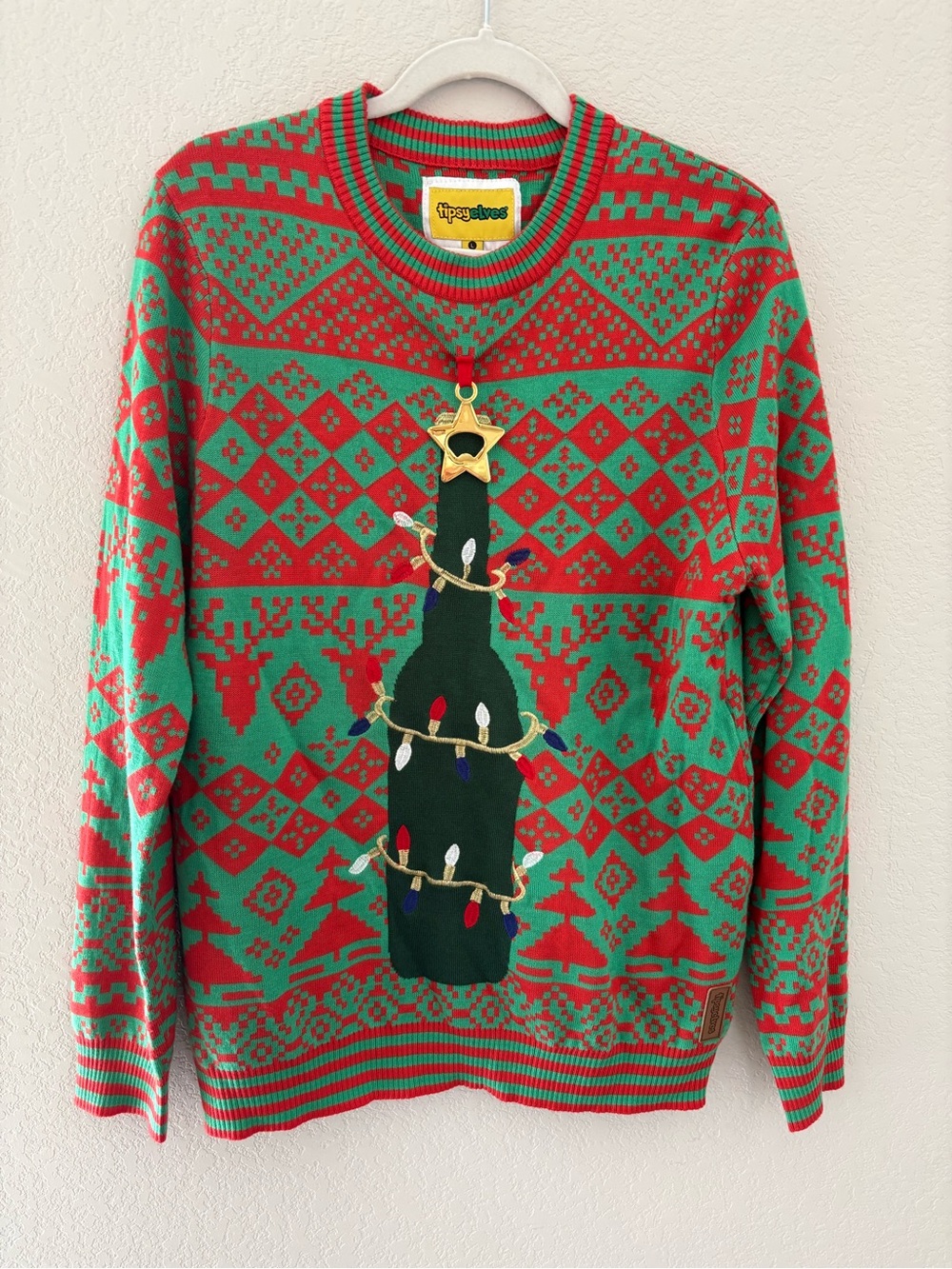 Ugly Christmas Sweater Tipsy Elves Beer Long Sleeve Knit Crewneck Large Mens
